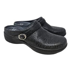 Dansko 39 Allison Black Floral Leather Slingback Mule Comfort Professional Ortho